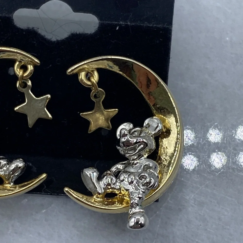 Disney Womens OS Earrings Gold Silver Mickey Mouse Moon Star Dangle Studs