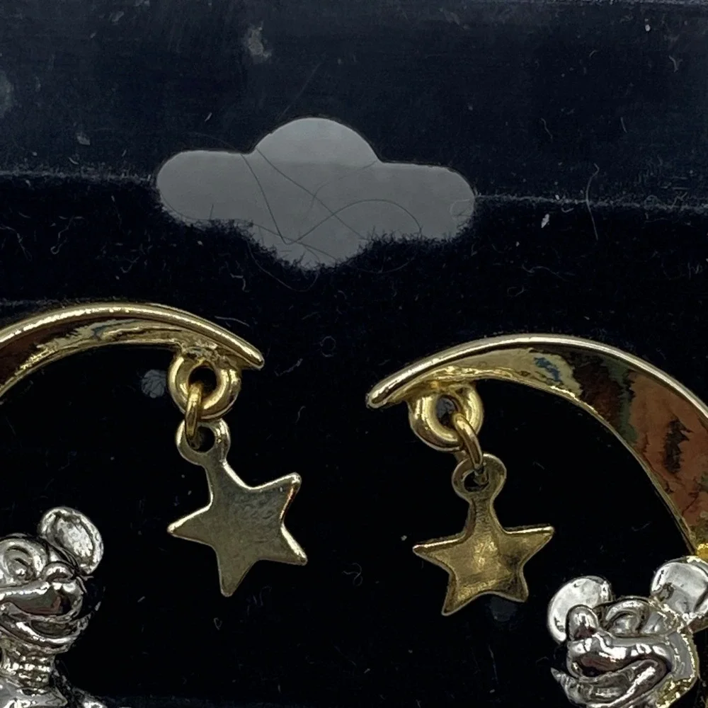 Disney Womens OS Earrings Gold Silver Mickey Mouse Moon Star Dangle Studs
