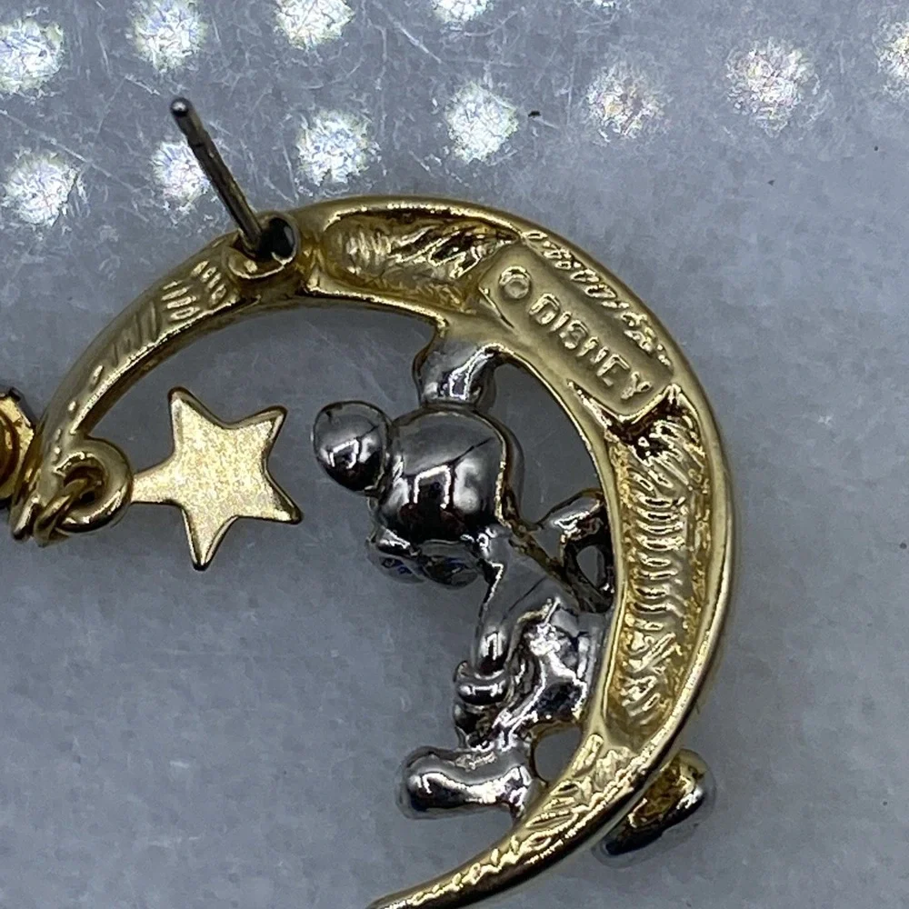 Disney Womens OS Earrings Gold Silver Mickey Mouse Moon Star Dangle Studs