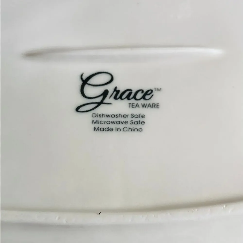 Grace Tea Ware White Porcelain Serving Tray Applied Roses Double Handle 12