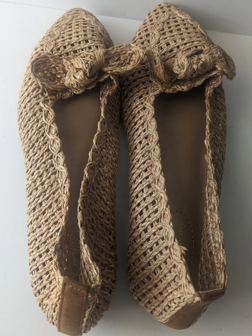 C. Est 1946 Braided Raffia Pointed Flats - Natural Tan 10