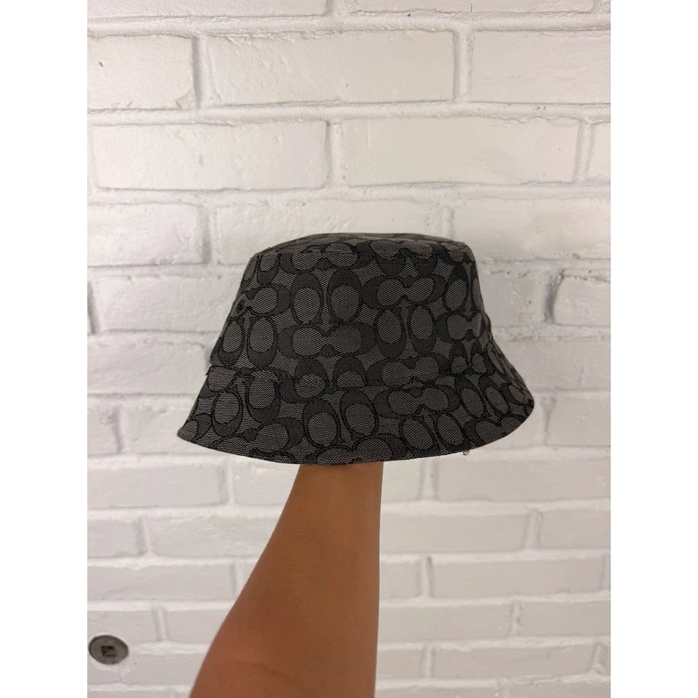 Coach CH401 Signature Jacquard Bucket Hat XS/S Black Gray Monogram Logo