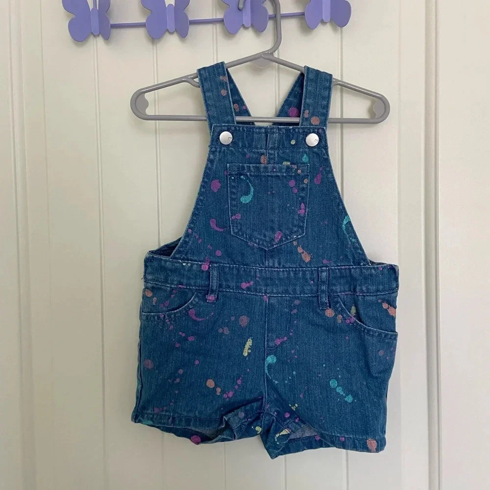 NWT |‎ Children’s Place girl’s splatter paint overalls — 18-24 months