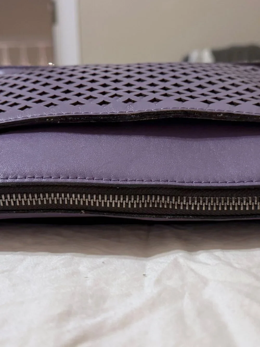Patricia Nash Purple Amethyst Leather Perforated Top Zip Crossbody Purse