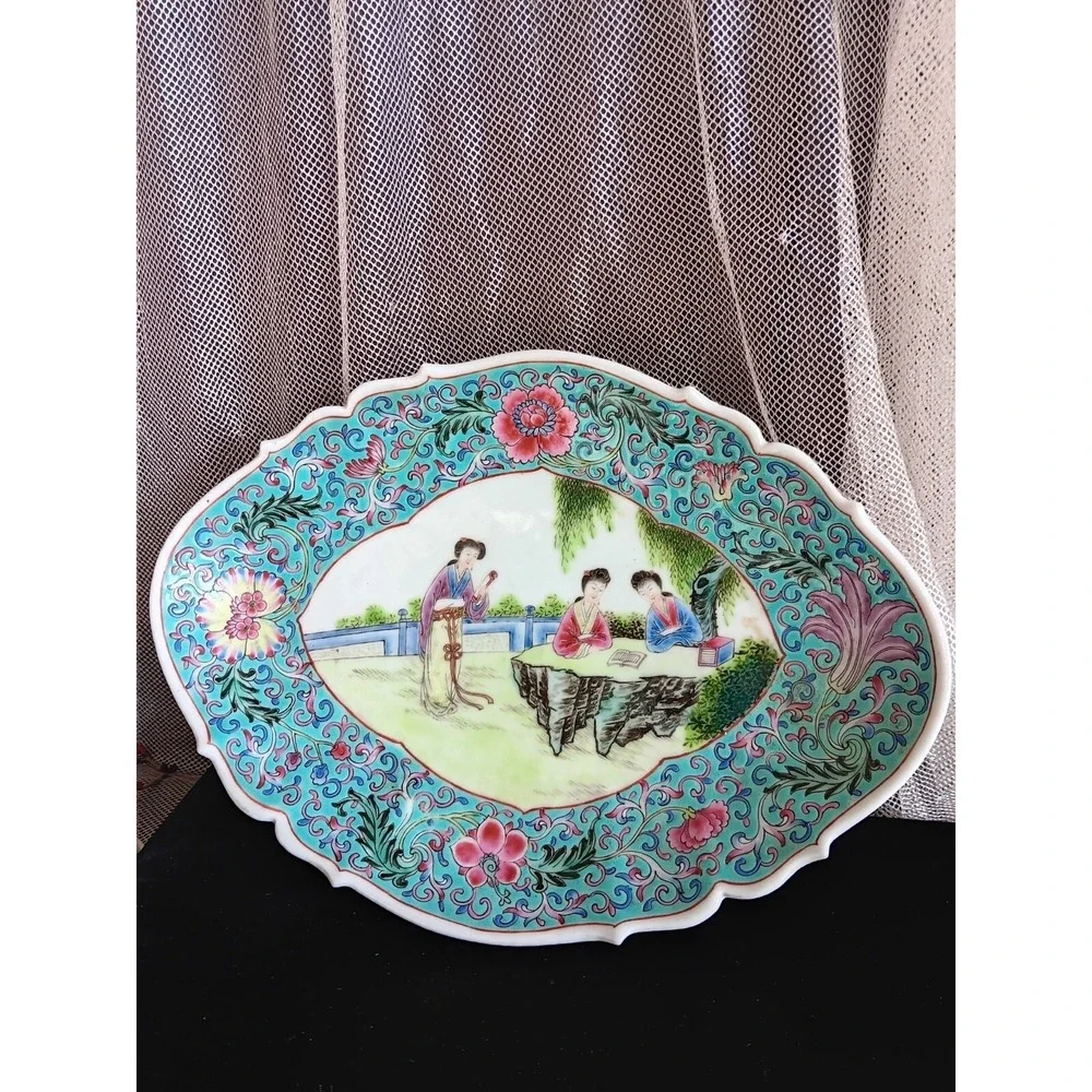 Fine Chinese Enamel Famille Rose Porcelain Platter Early MCM Rare Vintage Cloiso