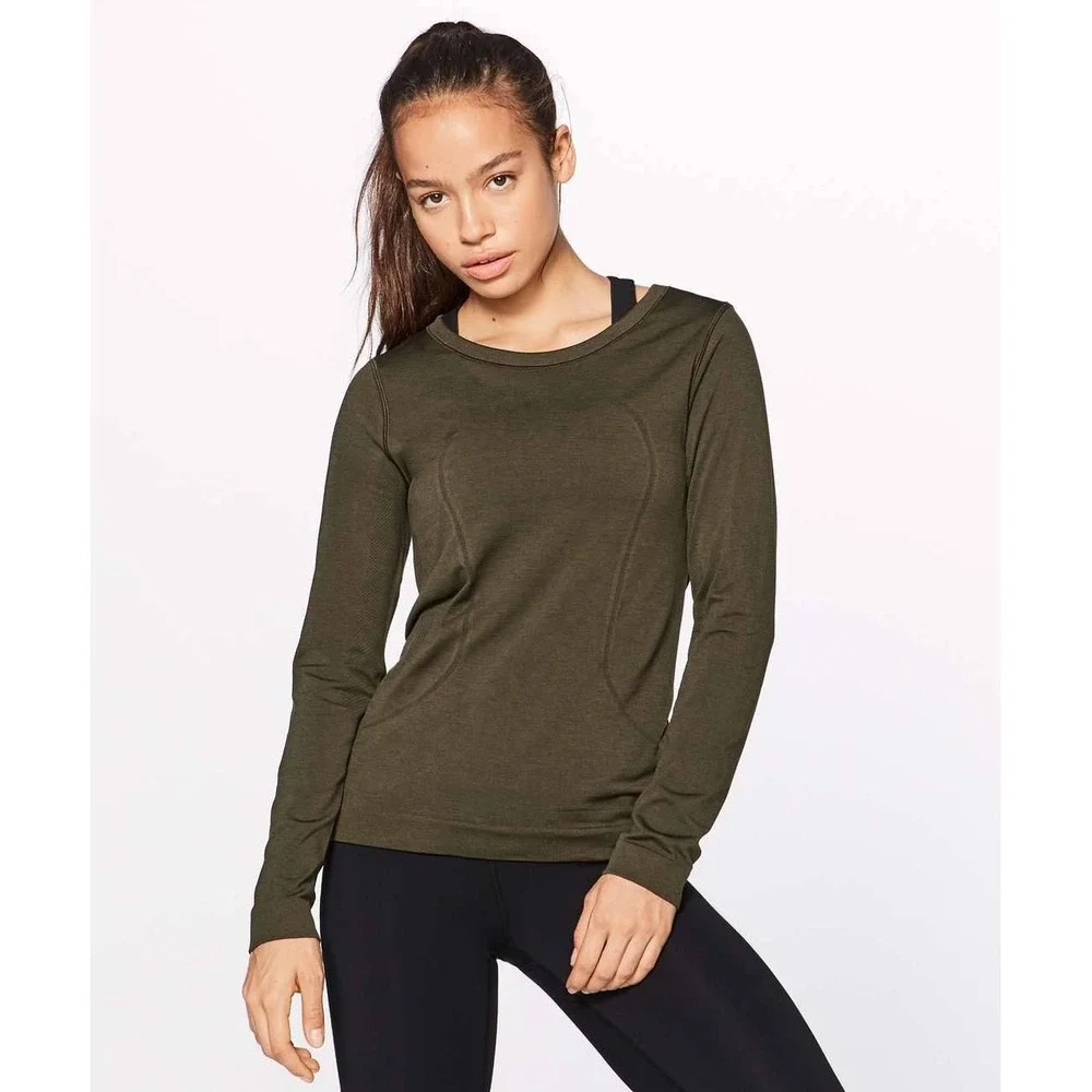 Lululemon Womens‎ Swiftly Relaxed Long Sleeve Size 10 Dark Olive Activewear