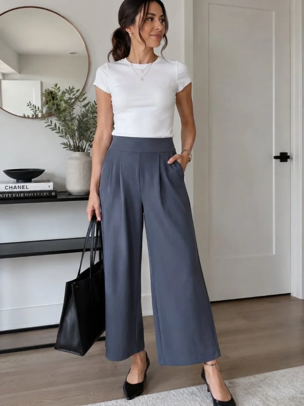 Lululemon Wide Leg Crop Pants Blue Gray Pull On Size 8
