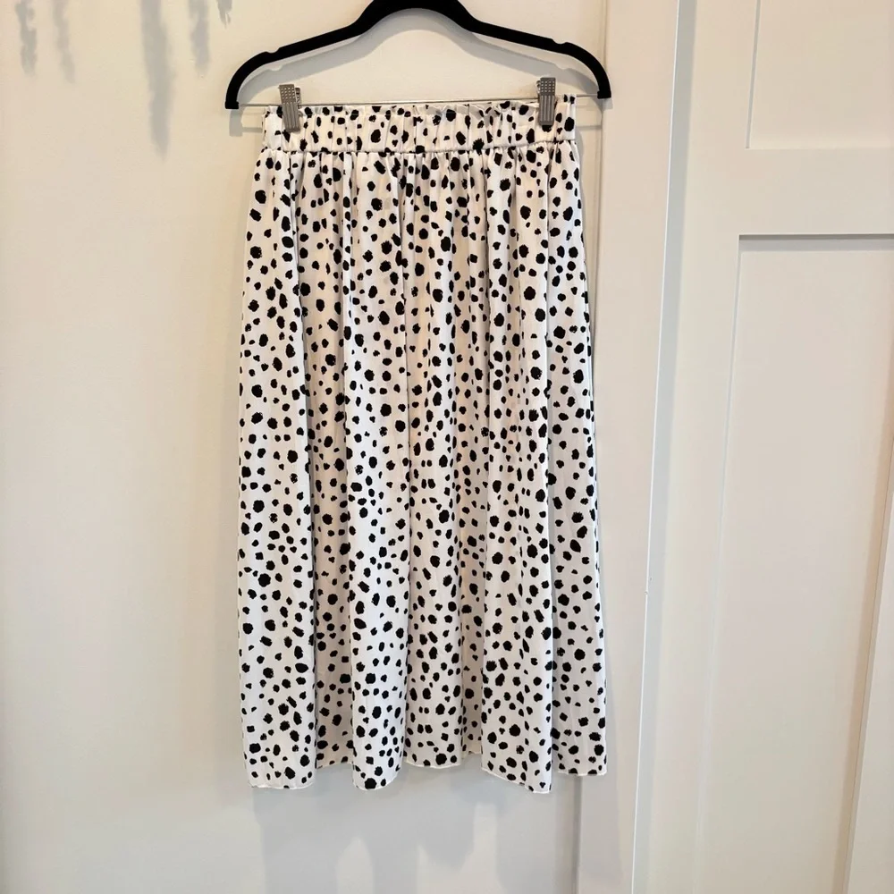 Amazon Womens Polka Dot Animal Print Black White Midi Skirt Elastic Waist Size M