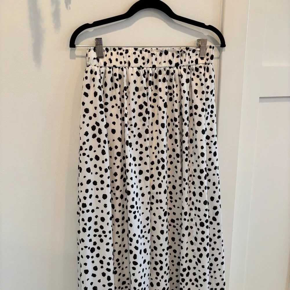 Amazon Womens Polka Dot Animal Print Black White Midi Skirt Elastic Waist Size M