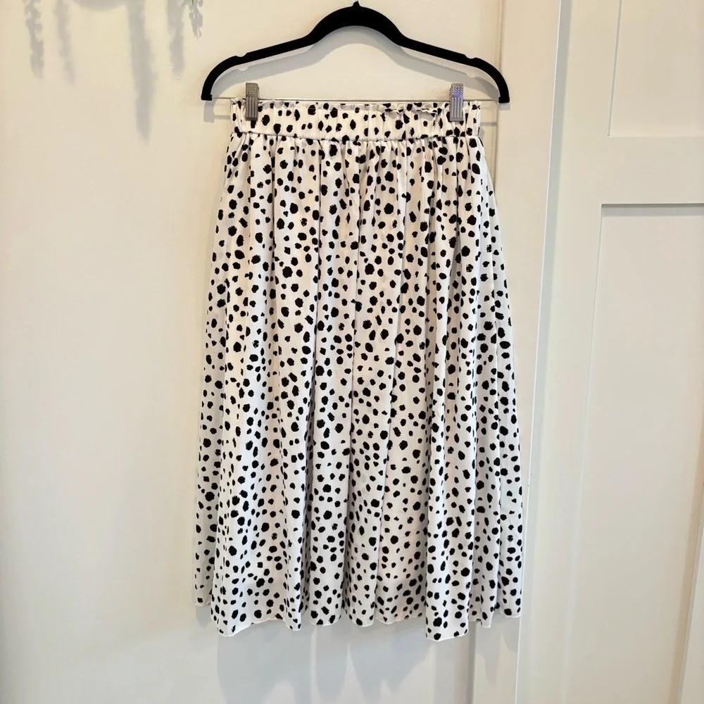 Amazon Womens Polka Dot Animal Print Black White Midi Skirt Elastic Waist Size M