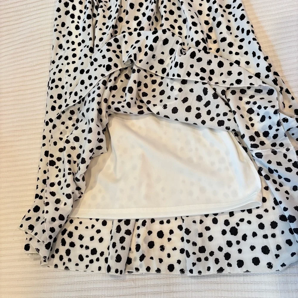 Amazon Womens Polka Dot Animal Print Black White Midi Skirt Elastic Waist Size M