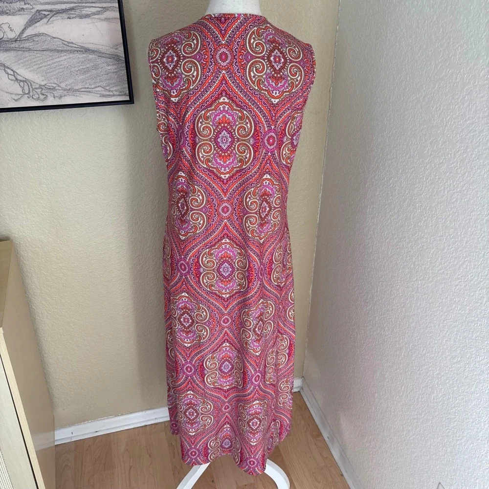JUDE CONNALLY Sleeveless Shift Midi Dress In Paisley‎ Medallion Hot Pink Size M