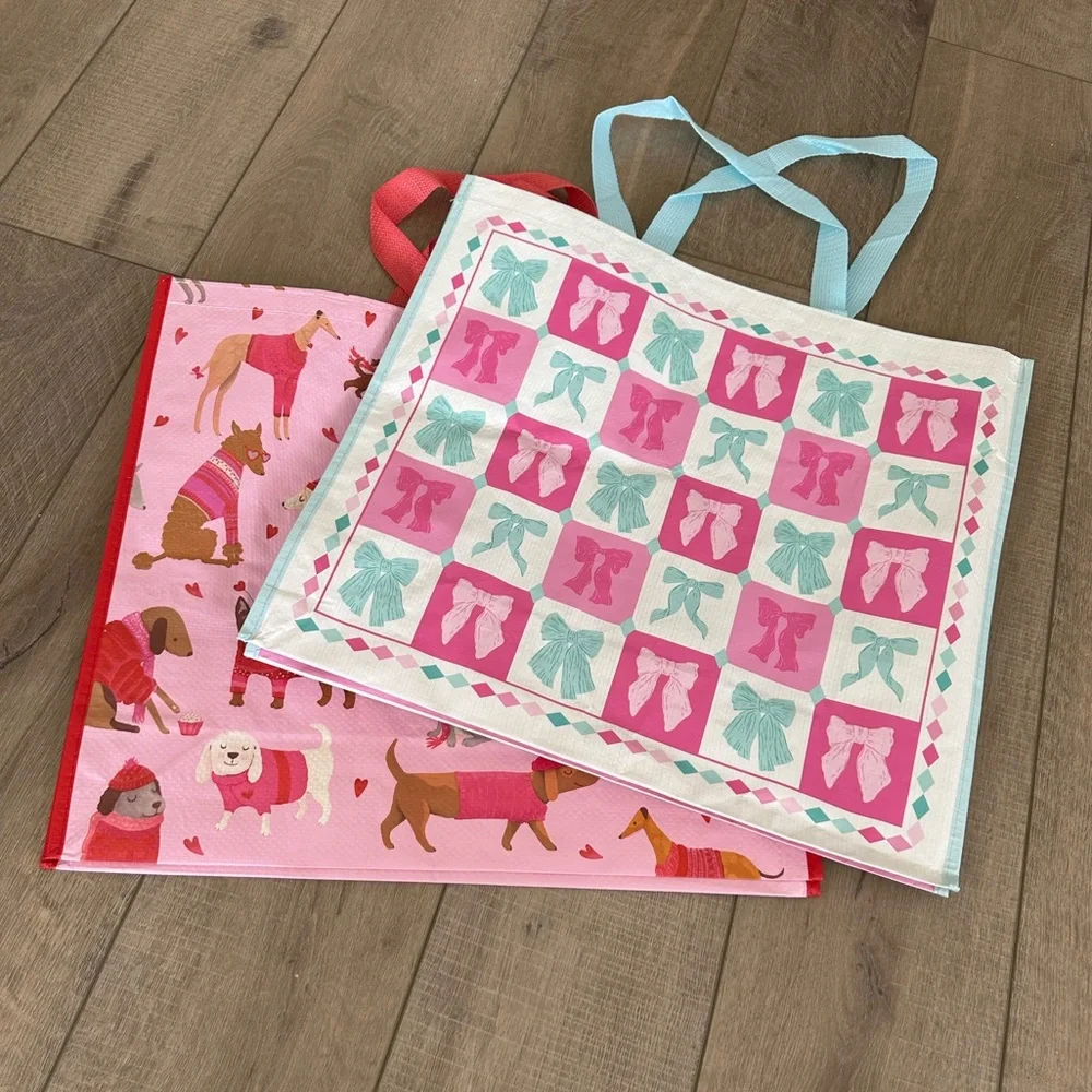 Homegoods TJMaxx Marshalls Valentines Day Dog & Pink Blue Bow Tote Bags NWOT