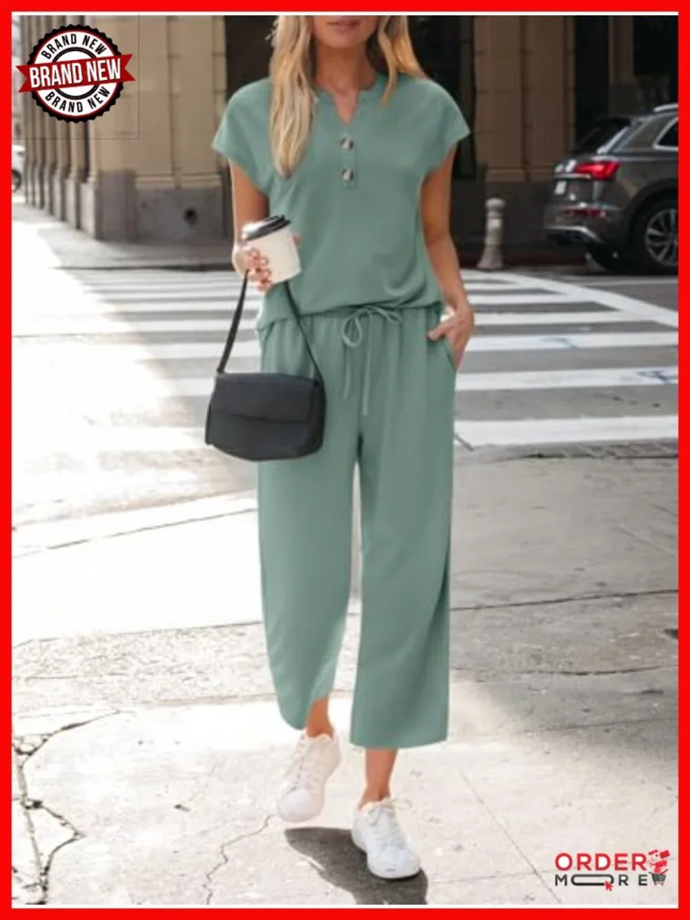 LILLUSORY 2 Piece Lounge Set V-Neck Top Wide Leg Pants Relaxed Fit