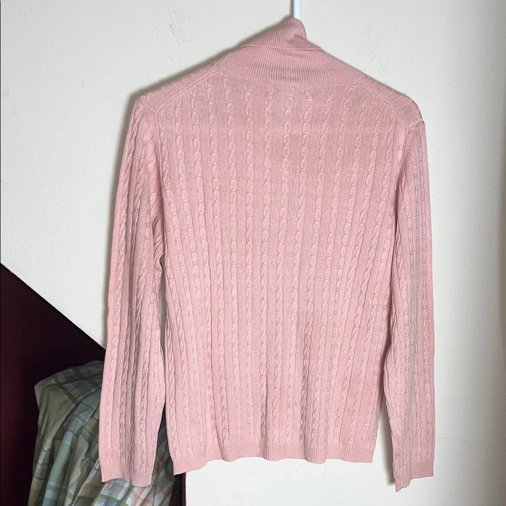 Sutton/Studio Pink Silk Cashmere Cable Knit Turtleneck‎ Sweater M