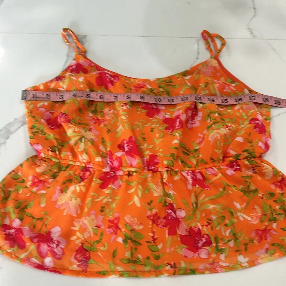 Enna & Michele Orange Sleeveless‎ Chiffon Floral Peplum Top. Size XS