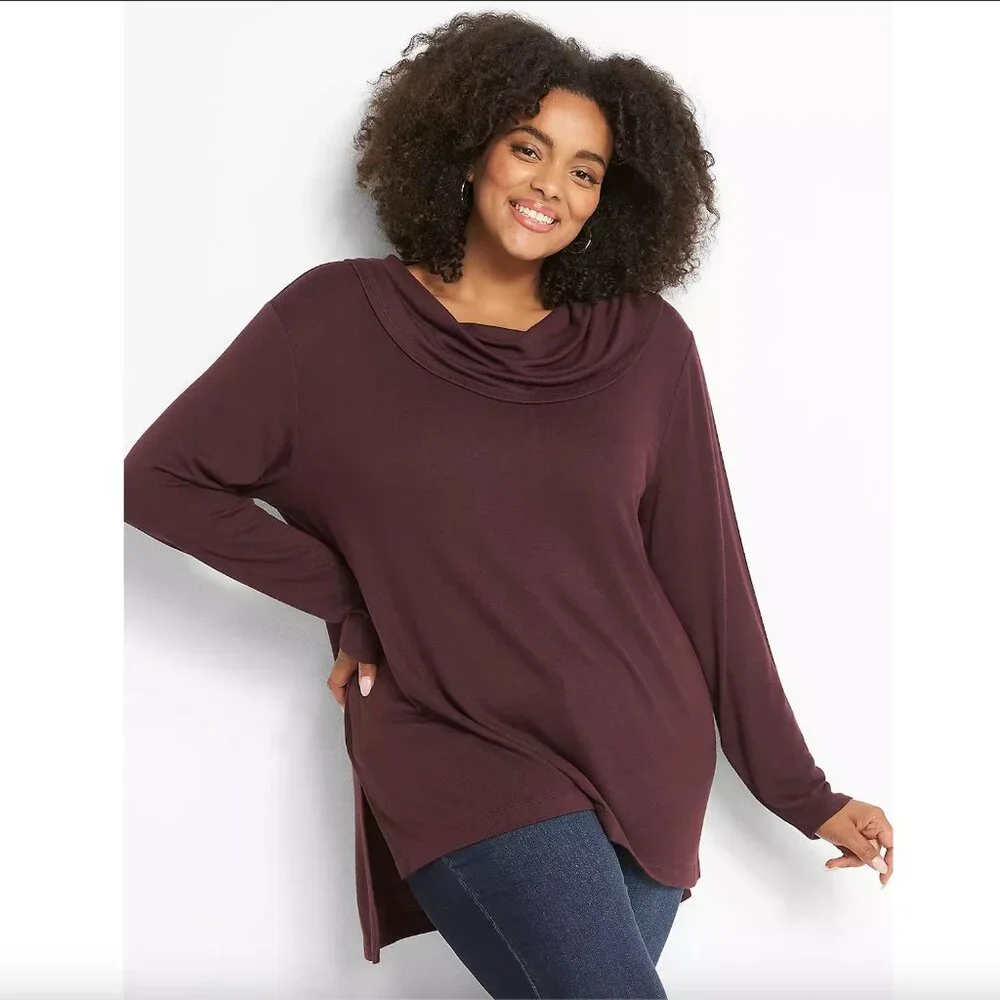 Lane Bryant Knit Cowl Neck Sweater -Merlot Color- Size 34/36