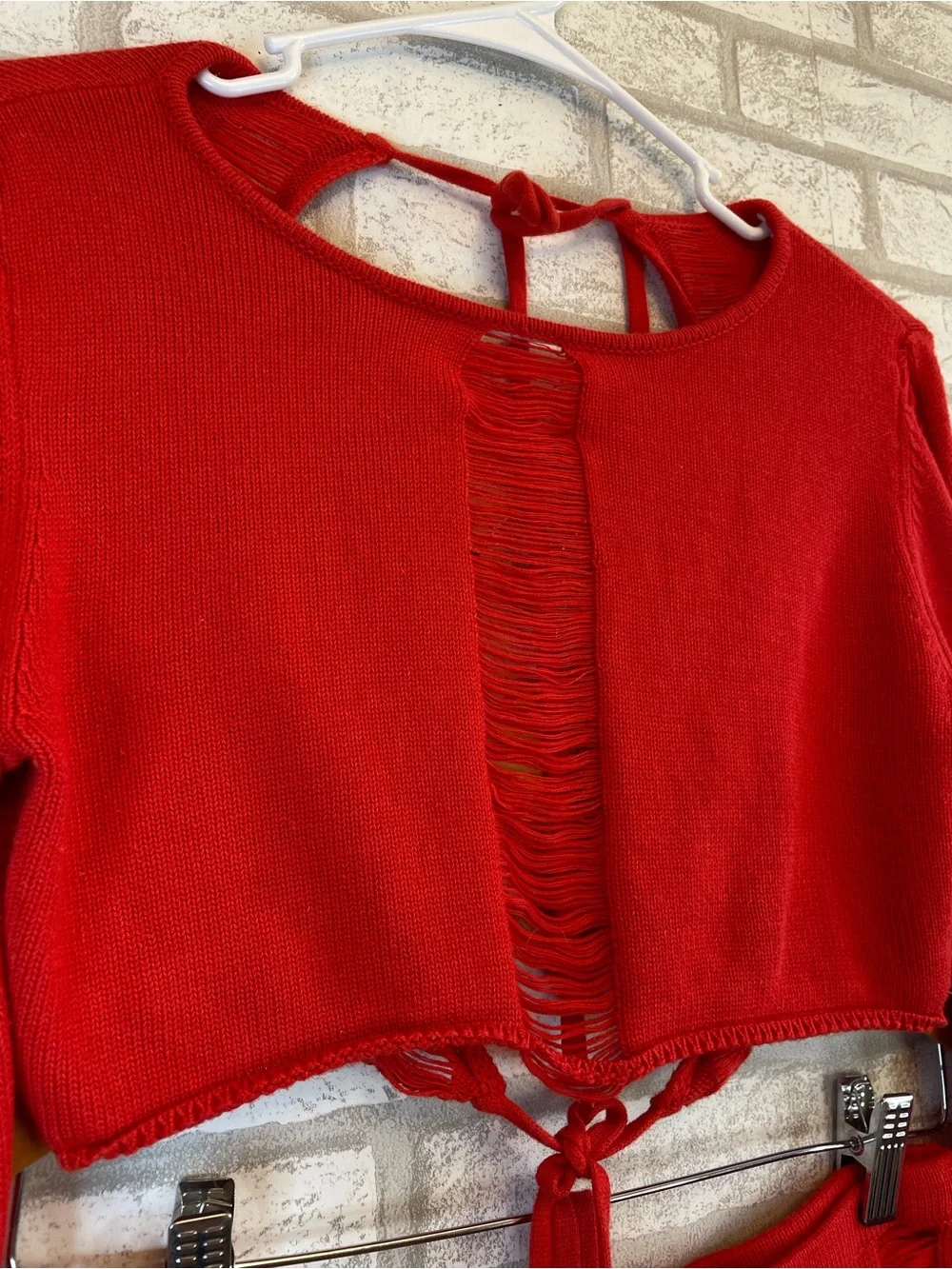 Lucy in the Sky Red Distressed Knit Two-Piece Dress Set Size L NWOT