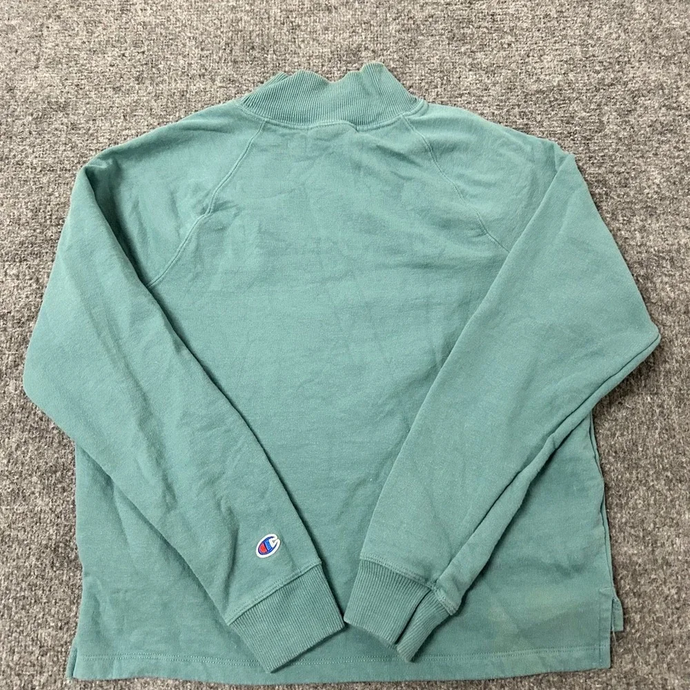 Champion Sweatshirt Womens Size S Teal Mock Neck Raglan Sleeve Cropped Pullover
