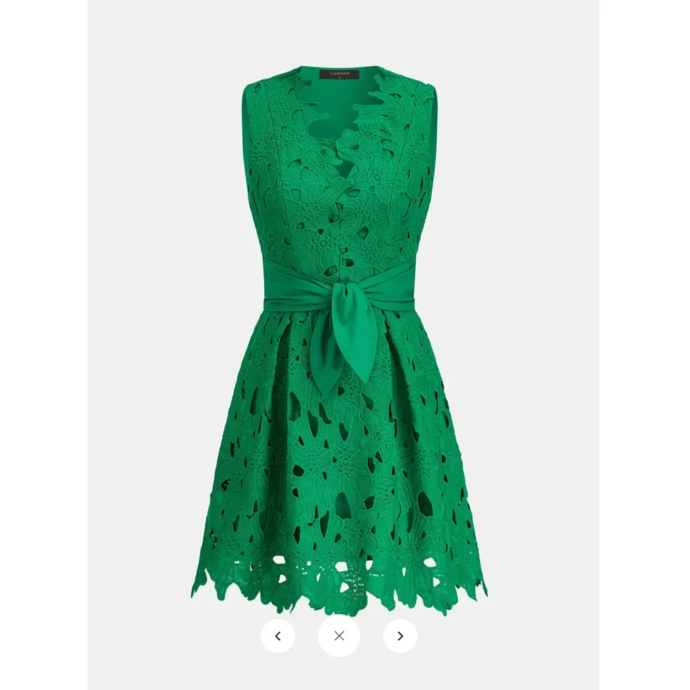 NWT Commense Crochet Lace Belted Sleeveless Mini Dress Sz S