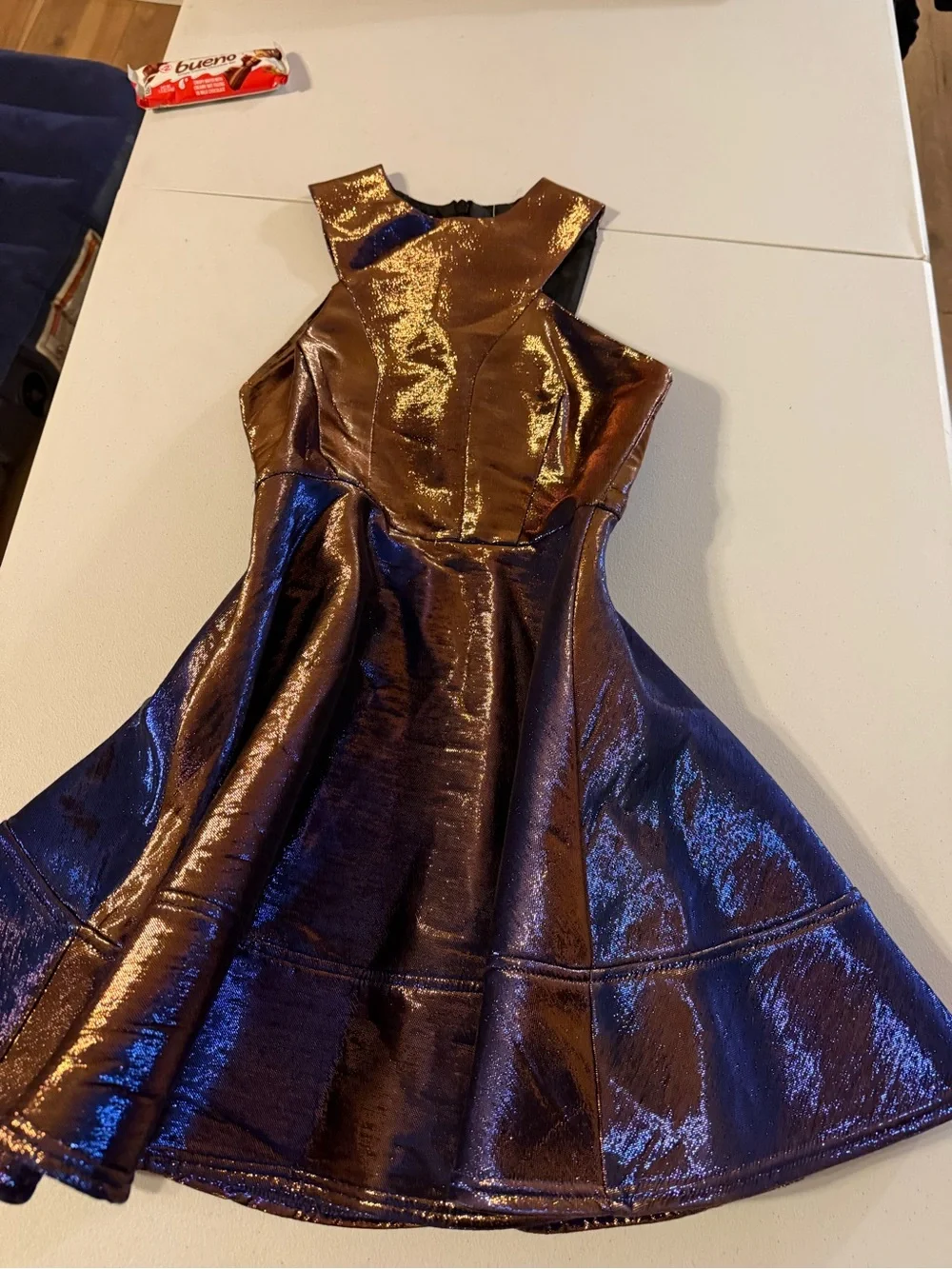 Topshop Womens Metallic Fit & Flare Mini Party Skater Bodice iridescent Dress 6