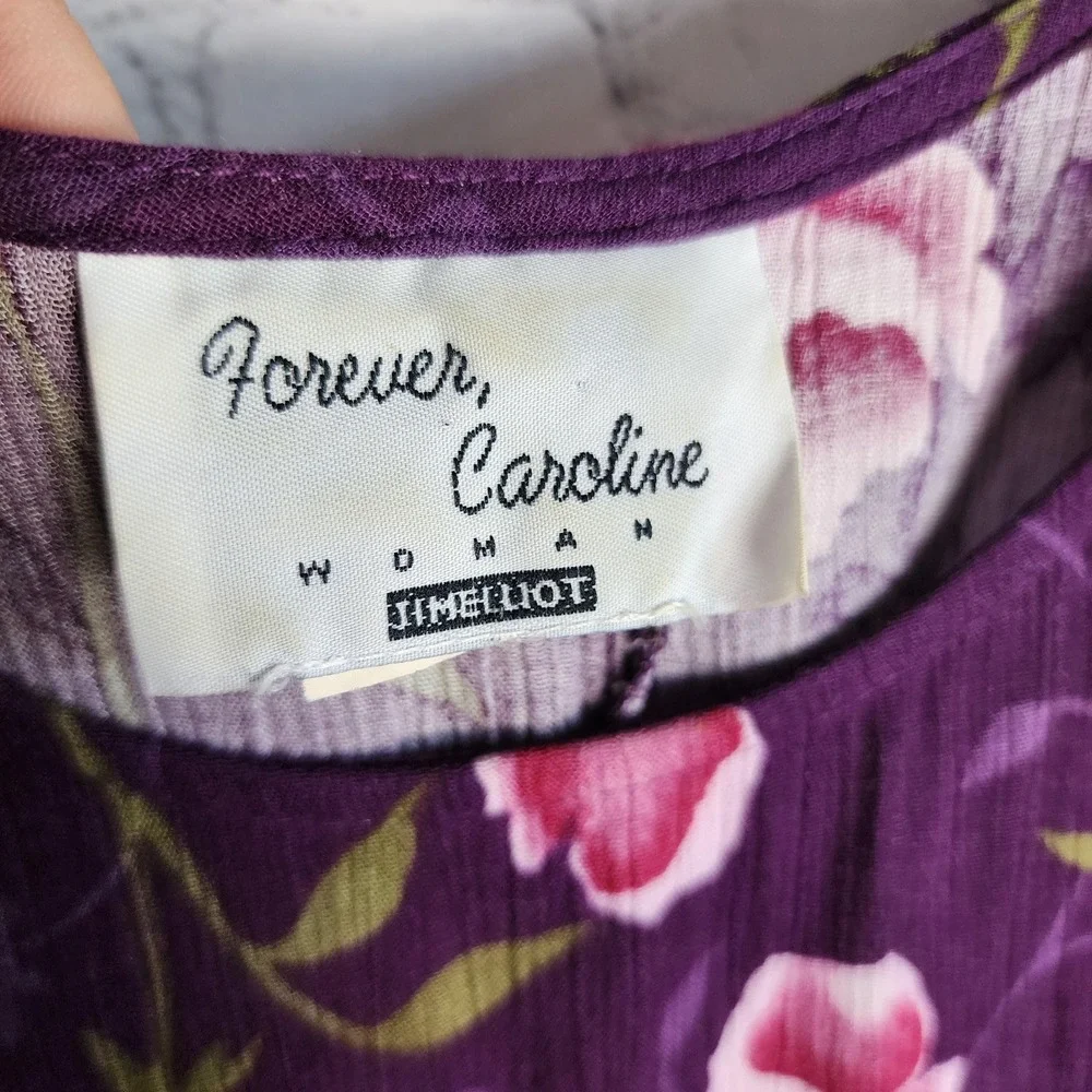 Forever Caroline Vintage 90s Floral Sleeveless‎ Midi Dress Purple Pink XL