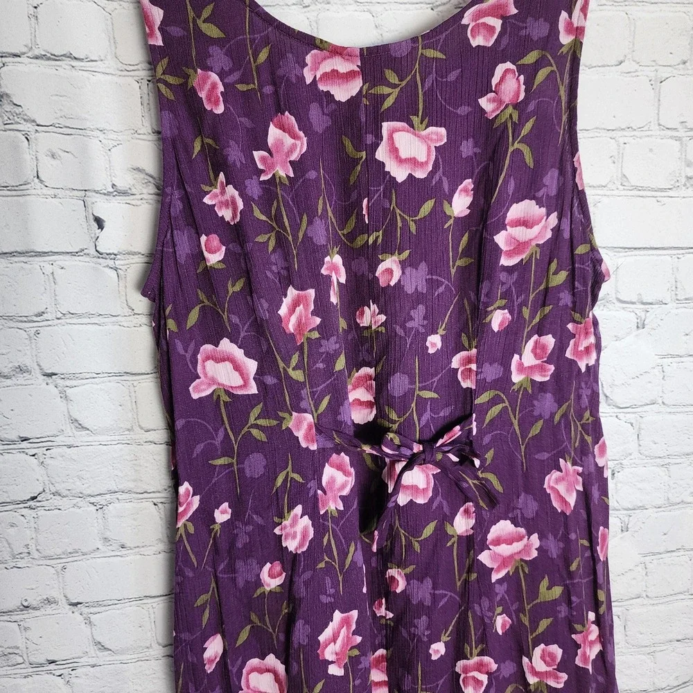 Forever Caroline Vintage 90s Floral Sleeveless‎ Midi Dress Purple Pink XL