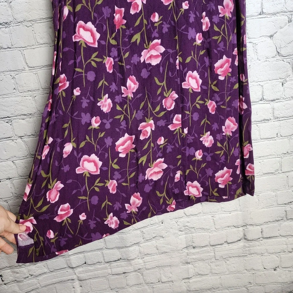 Forever Caroline Vintage 90s Floral Sleeveless‎ Midi Dress Purple Pink XL