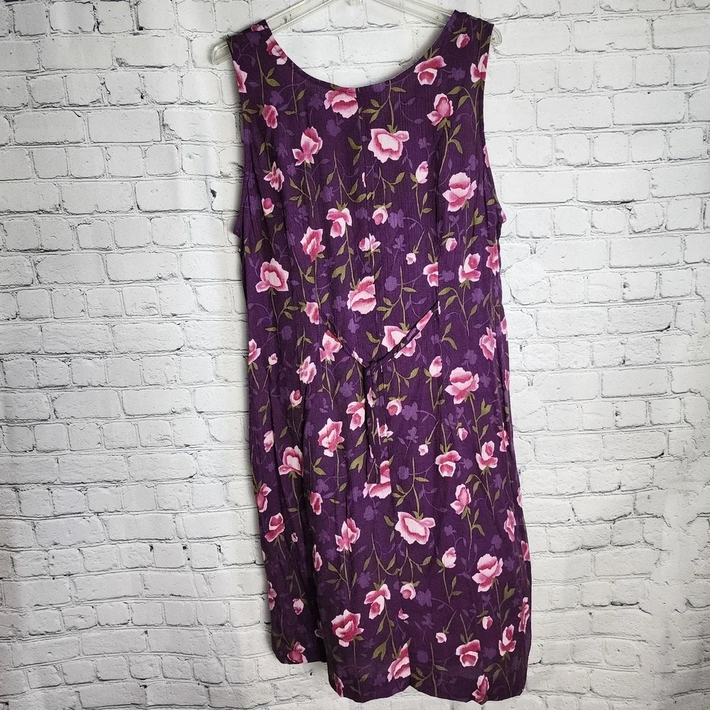 Forever Caroline Vintage 90s Floral Sleeveless‎ Midi Dress Purple Pink XL