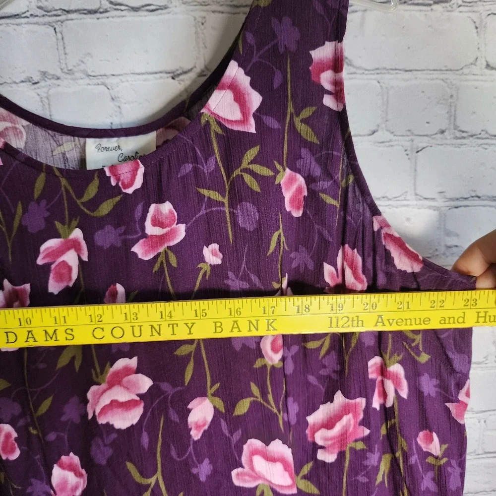 Forever Caroline Vintage 90s Floral Sleeveless‎ Midi Dress Purple Pink XL
