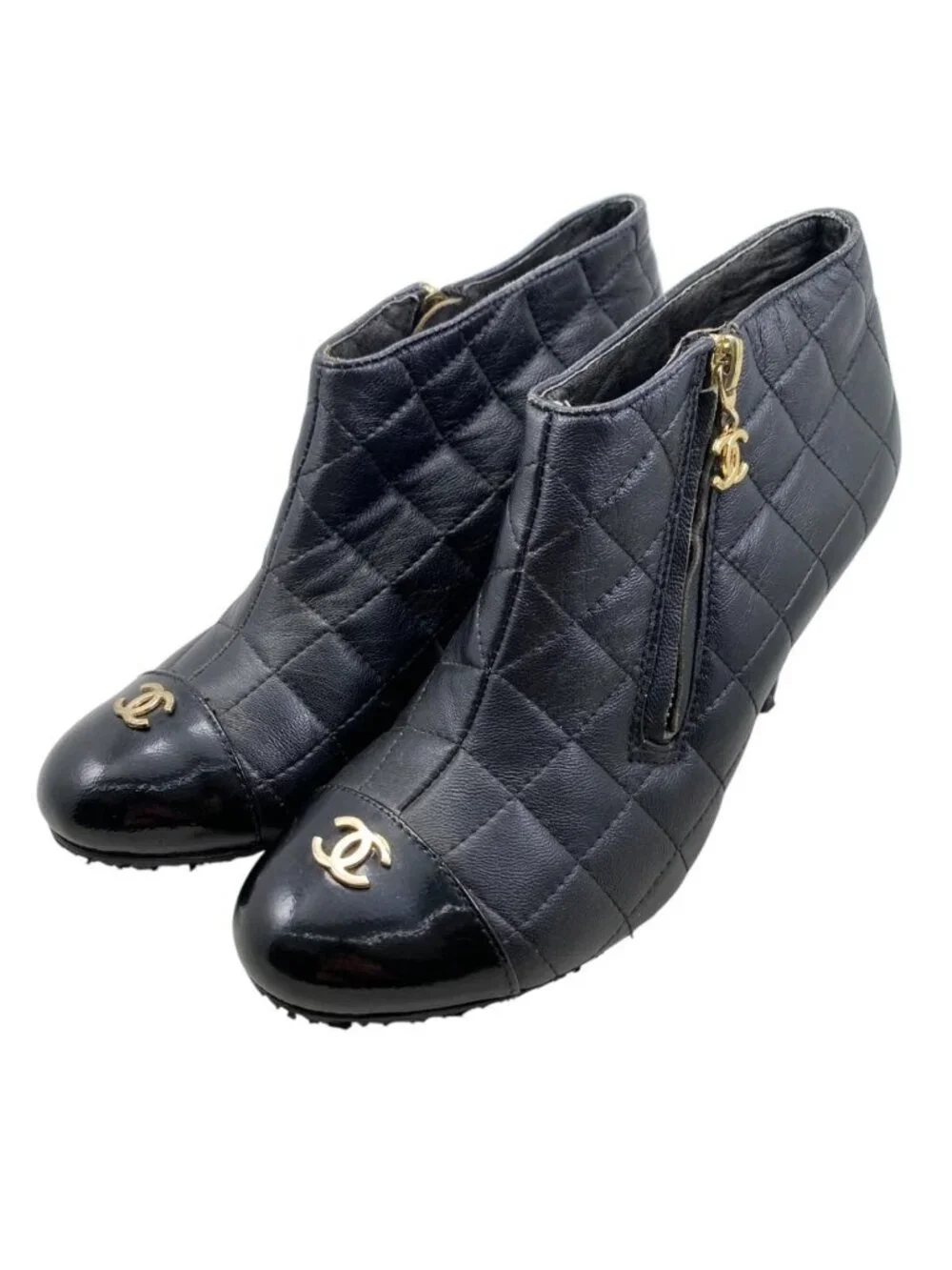 Chanel Boots CC Logo Short Quilted Leather Black