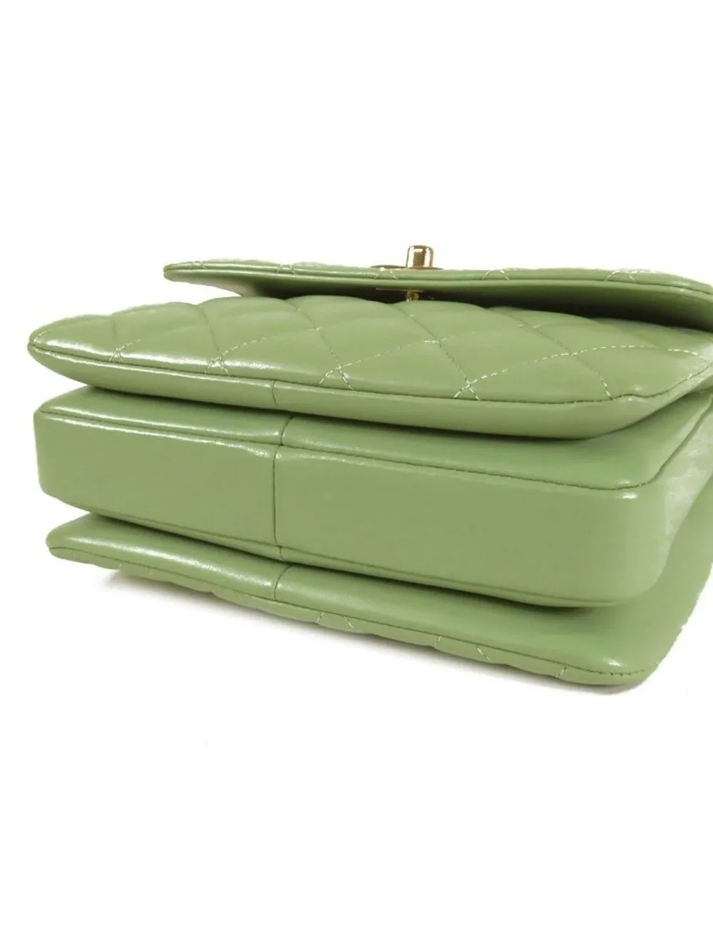 Chanel Top Handle Flap Bag Sage Green Gold Leather 2-Way