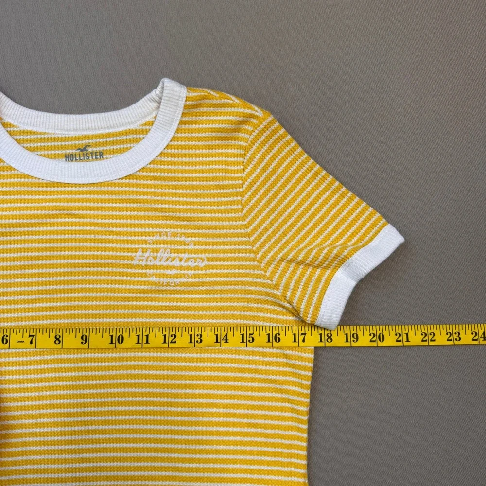 Hollister Slim Tee Yellow White Striped Waffle Knit Ringer T-Shirt Large