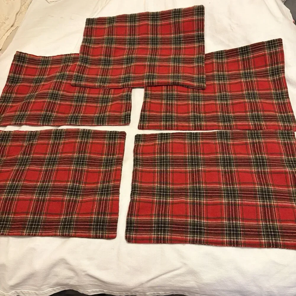 Reversible Holiday Christmas Plaid Cloth Placemats Set of 5 Red Green Black