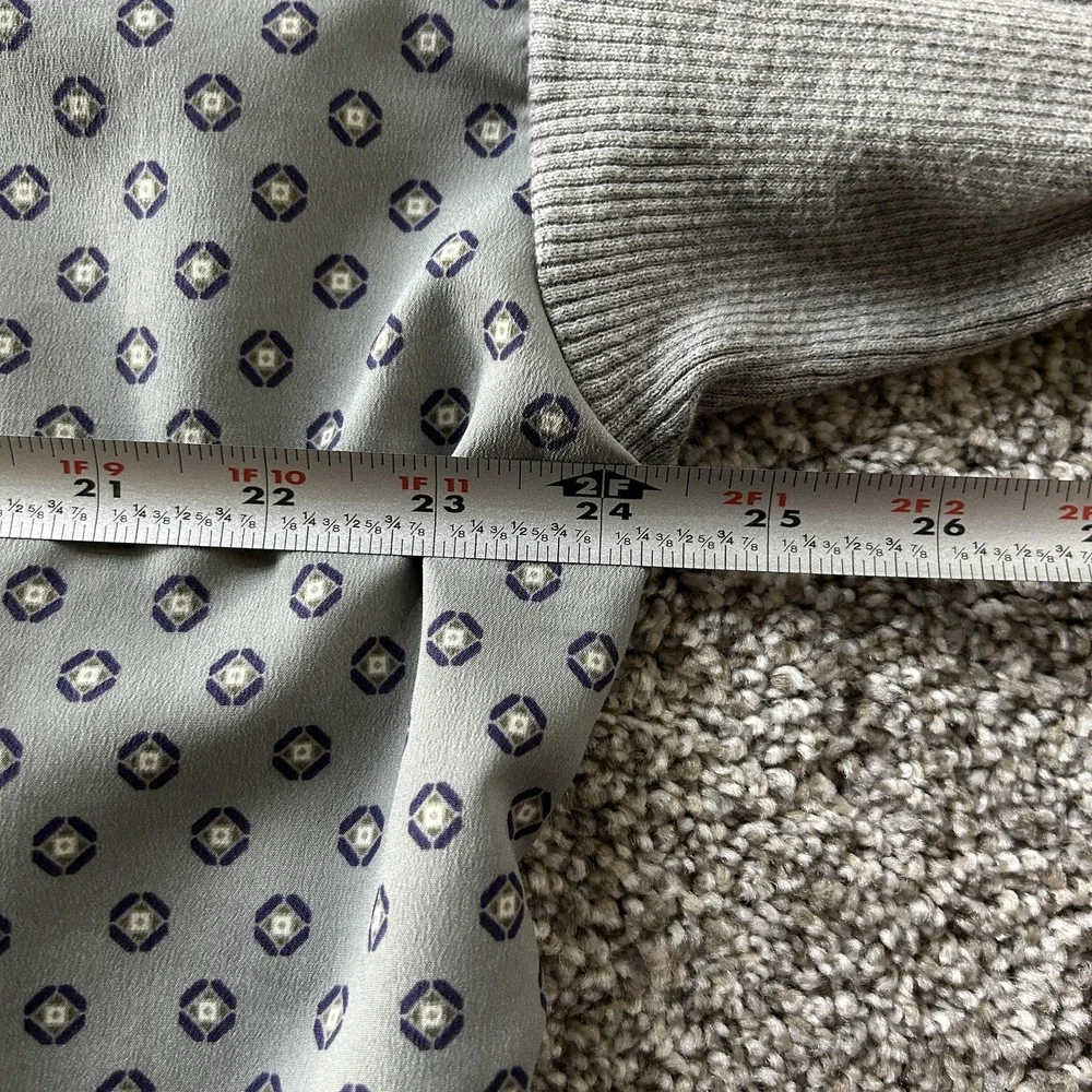Lauren Ralph Lauren Blouse Womens 1X Gray Geometric 3/4 Sleeve Tunic Knit Top