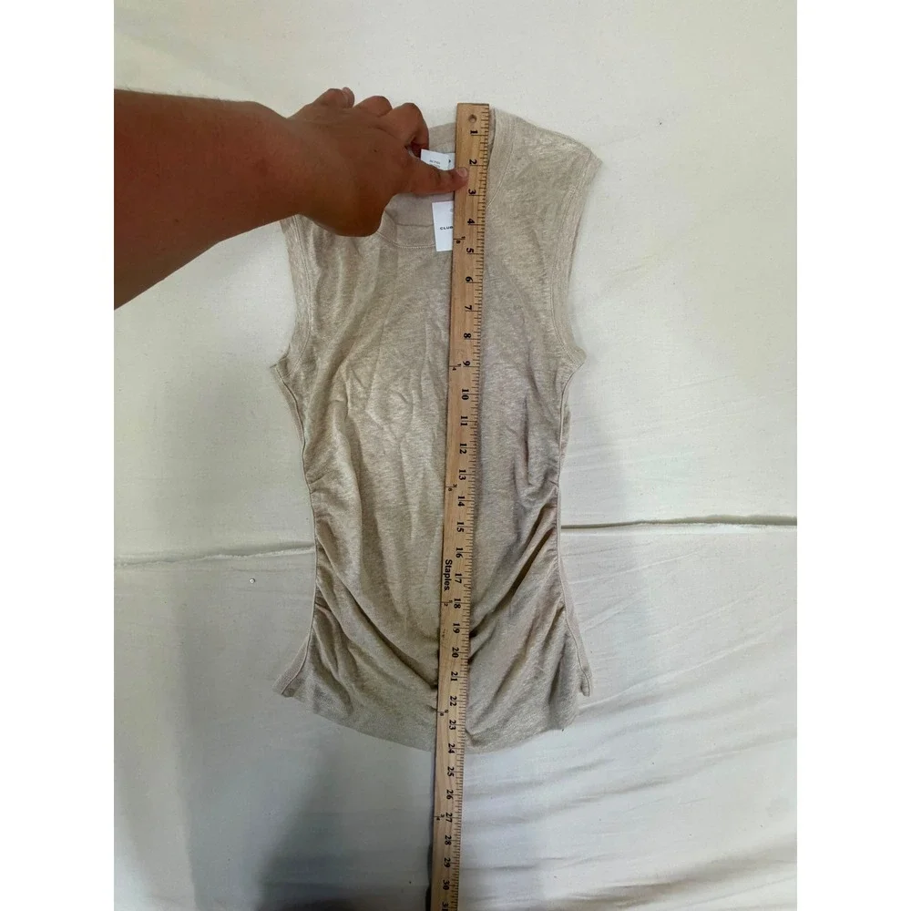 Club Monaco Womens Ruched Side Sleeveless‎ Crew Neck Top Beige Oatmeal XS NWT