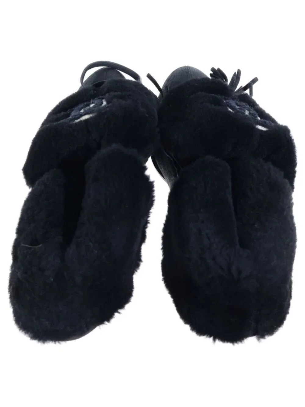 Chanel CC Logo Boots CC Fur Paneled Leather Heels Black