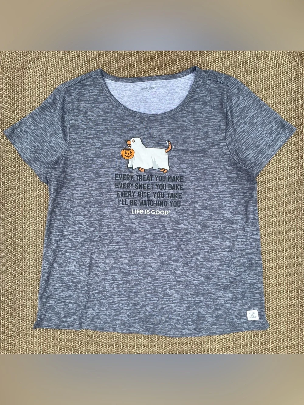 Life Is Good Halloween Ghost Dog Sleep Shirt Grey L