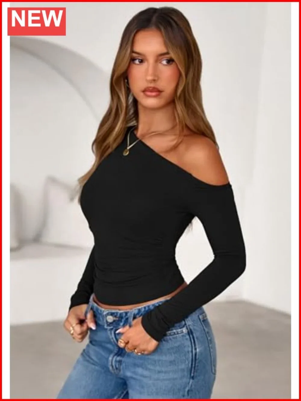 Women Off Shoulder Long Sleeve Fitted Top Y2K Going Out Blouse