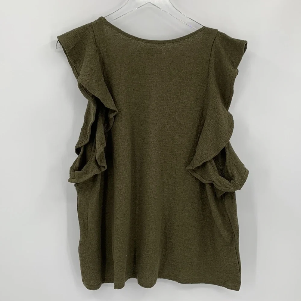 Madewell Ruffle sleeve sleeveless top shirt blouse olive knit cotton new 2X