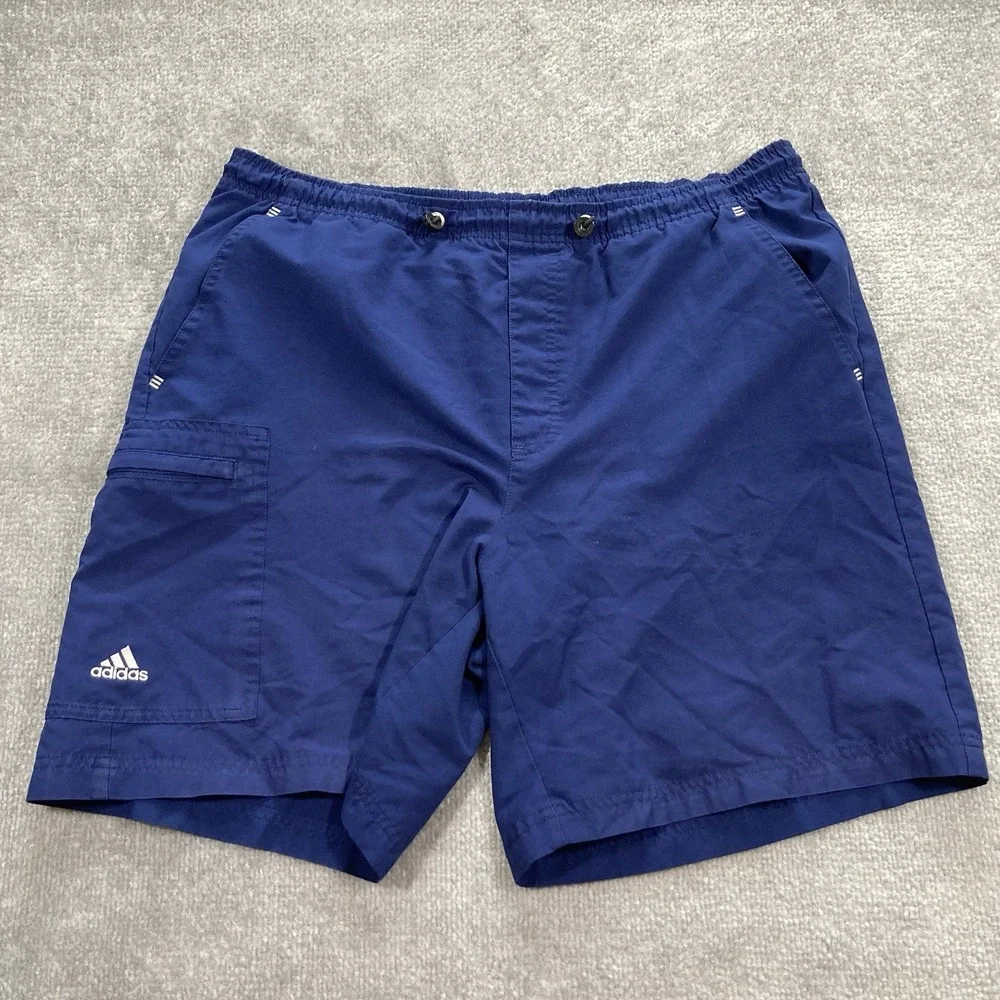 Adidas‎ Mens Cargo Shorts Blue Small Y2K Vintage Athletic Adjustable