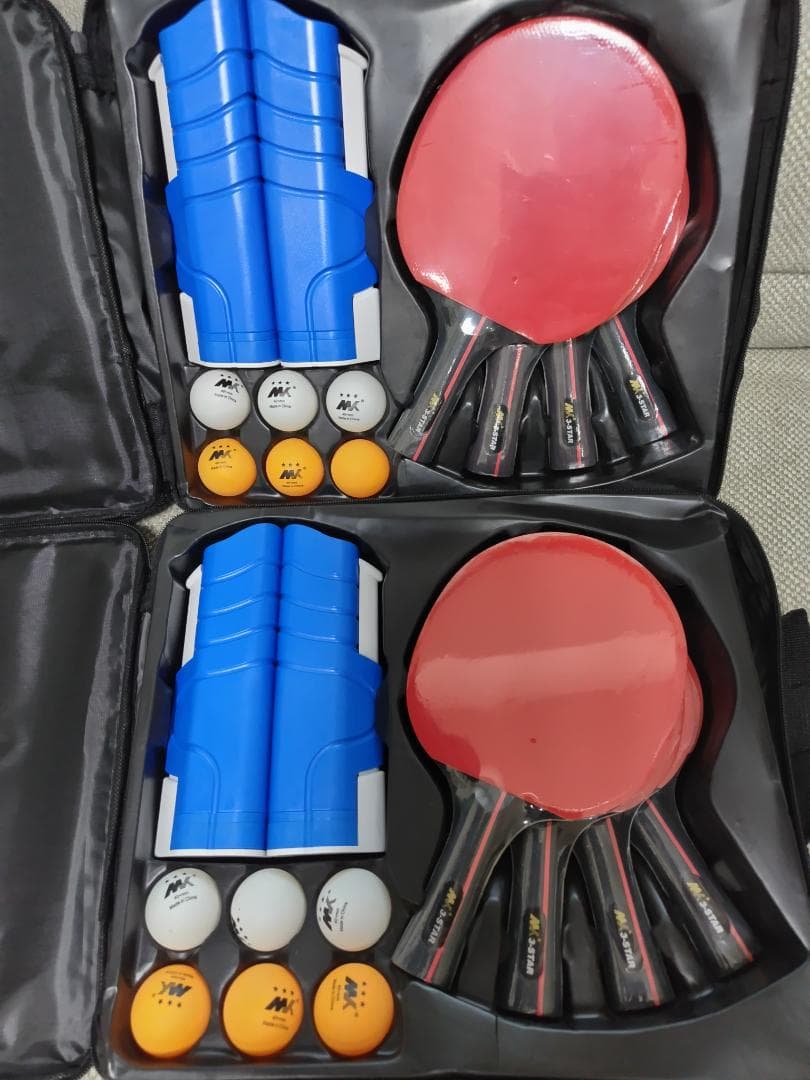訳あり Table Tennis Rackets, 8 pcs, with Net, 12 Balls, Set for Large Groups, New