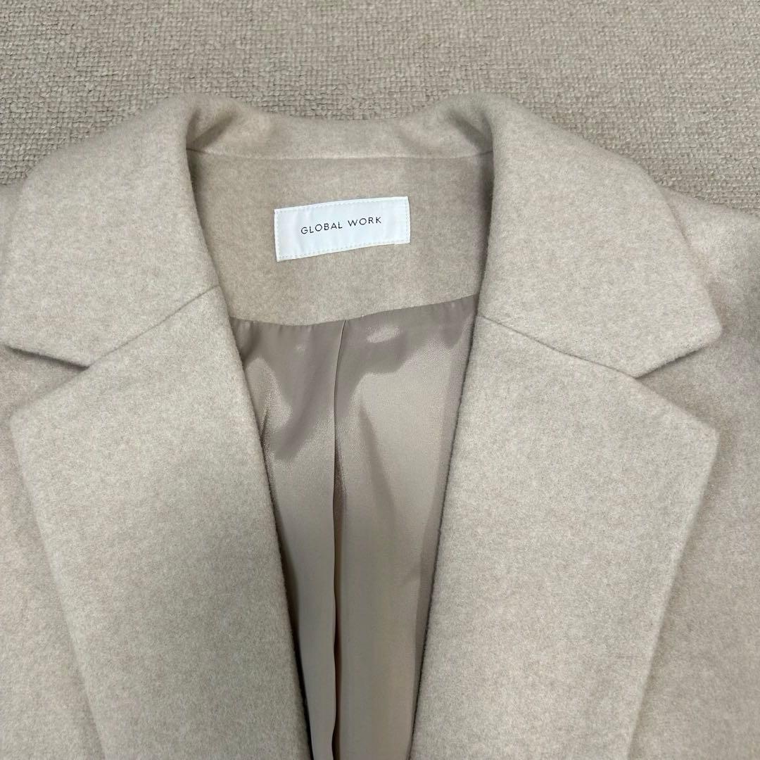 New! GLOBAL WORK Chester Coat, Stretch, Light Beige, M