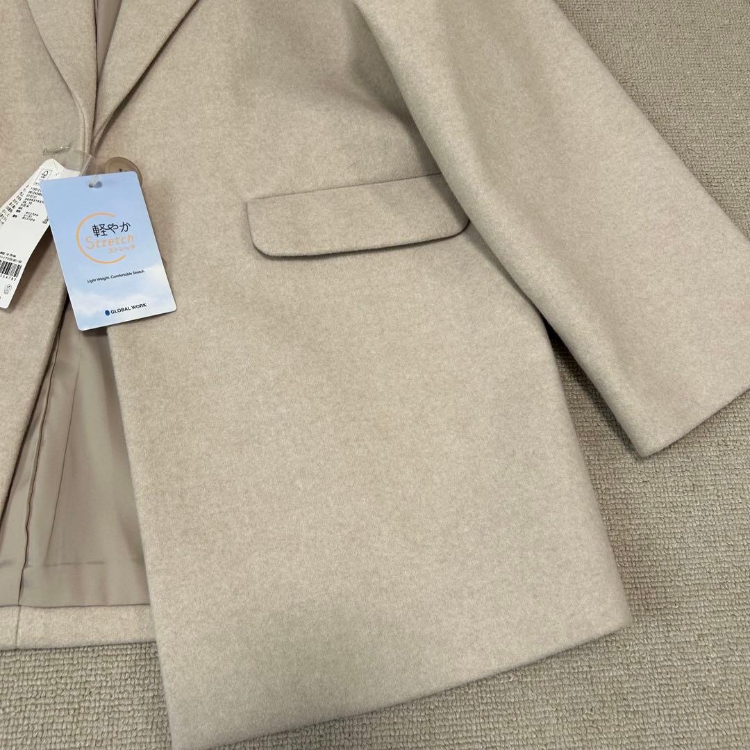New! GLOBAL WORK Chester Coat, Stretch, Light Beige, M
