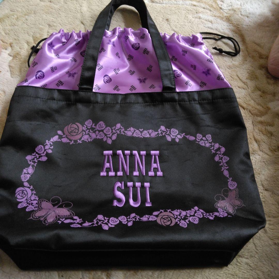 ANNA SUI Floral Tote Bag Black and Purple
