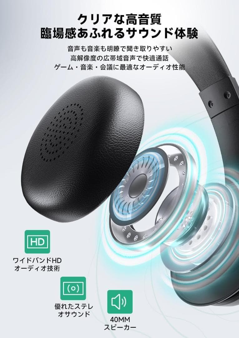 Wireless Headset with Microphone, Bluetooth 5.3, Mute Function