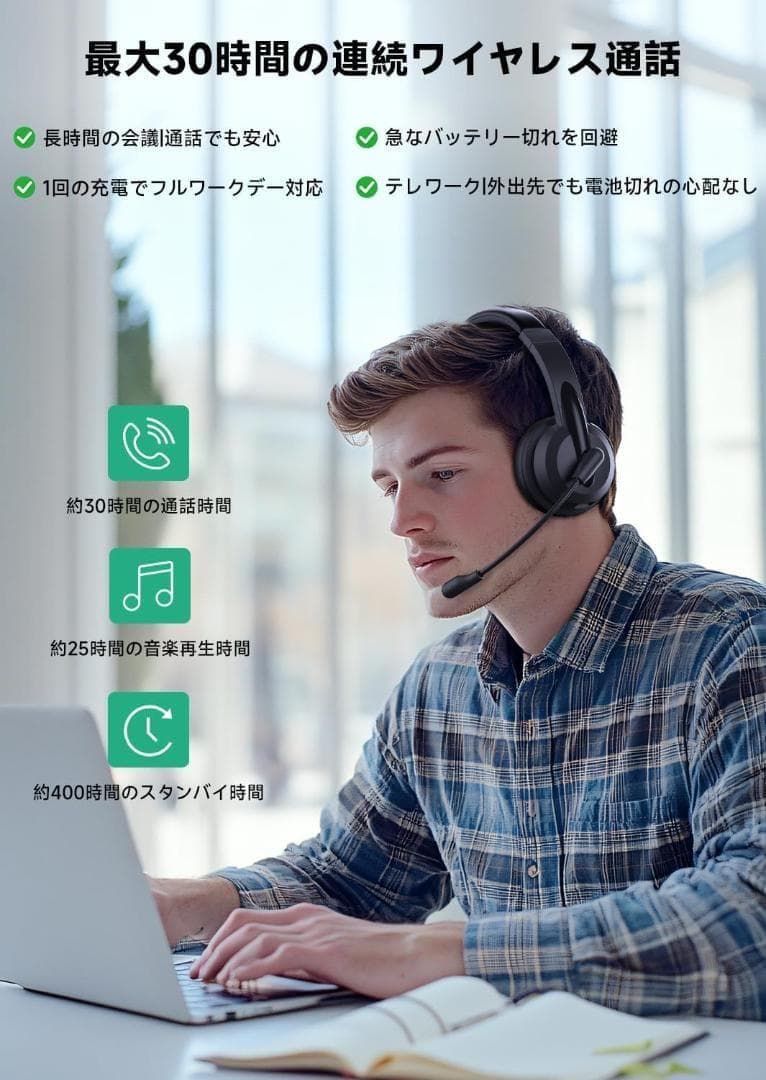 Wireless Headset with Microphone, Bluetooth 5.3, Mute Function