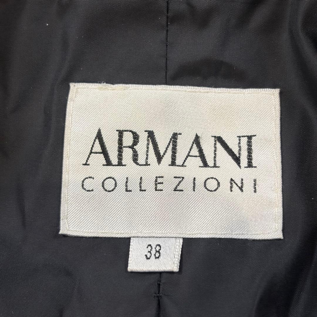 Excellent Condition ARMANI COLLEZIONI Long Coat with Fur Collar, Navy, Size 38