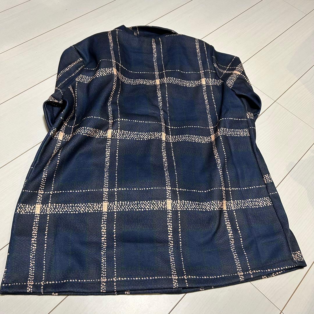 1071 Navy Plaid Coat Jacket Outerwear 4XL Loose Fit