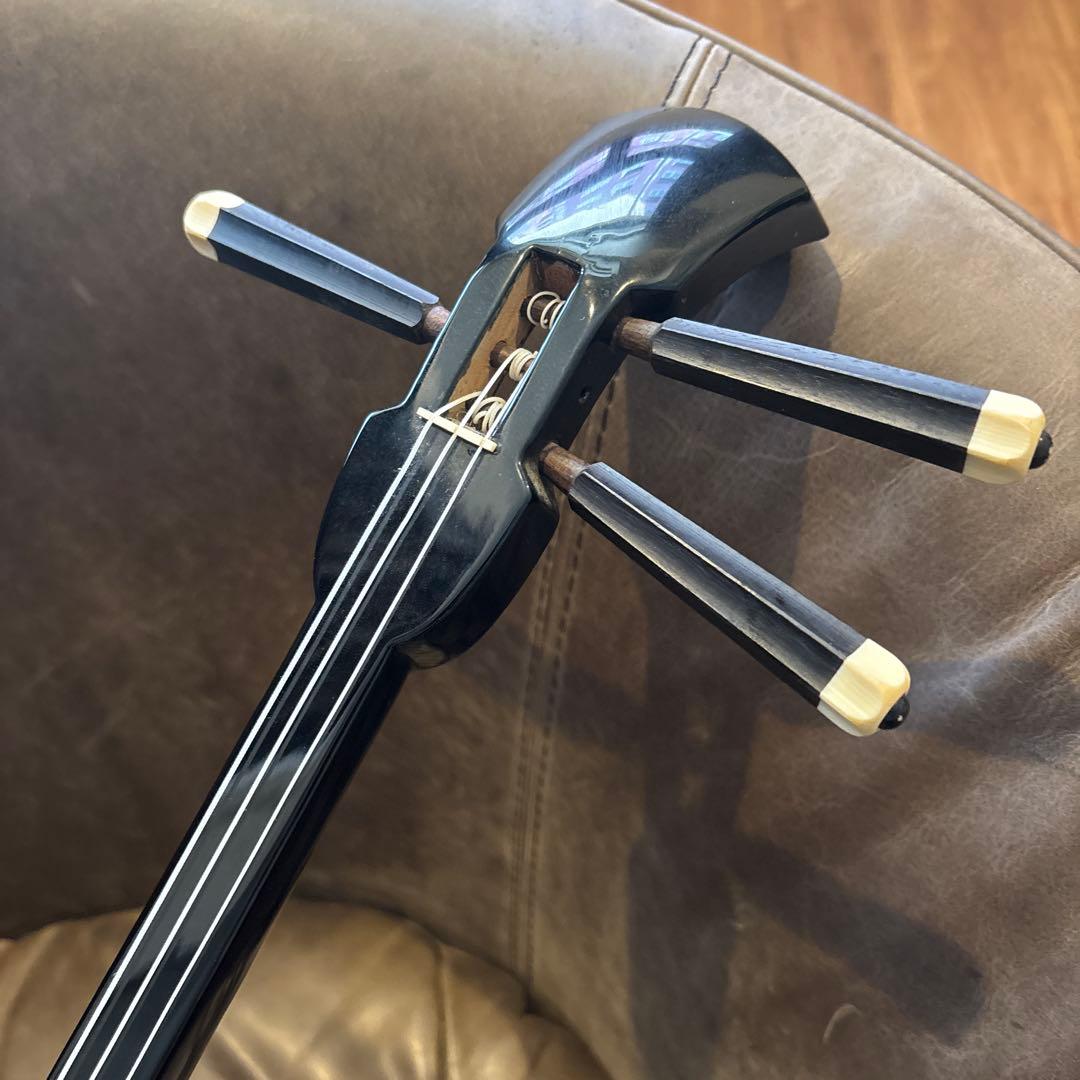 Sanshin (Okinawan three-stringed instrument) with real snakeskin, picks, and sound amplifier